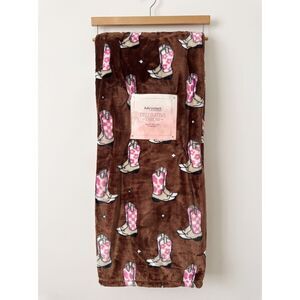 Adirondack Blanket Cowgirl Boots Plush Throw 60x70 Brown Pink Western NWT
